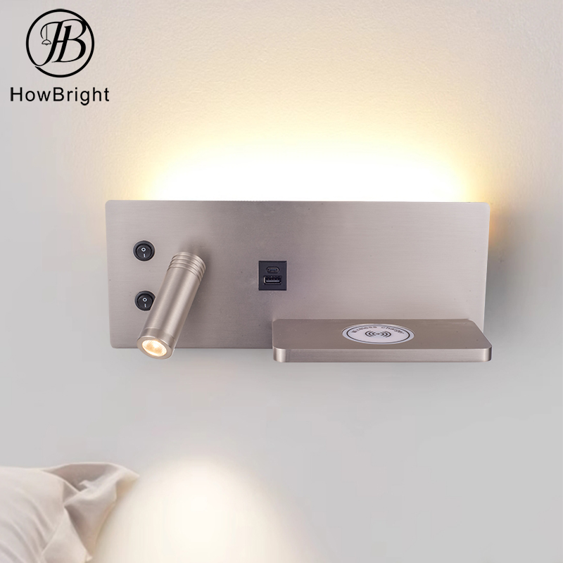 Indoor LED Hotel Wall Lamp with USB Charging Port