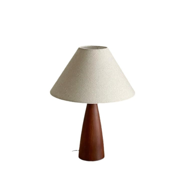 LED Solid Wooden Table Lamp Stand with Fabric Shade for Bedroom