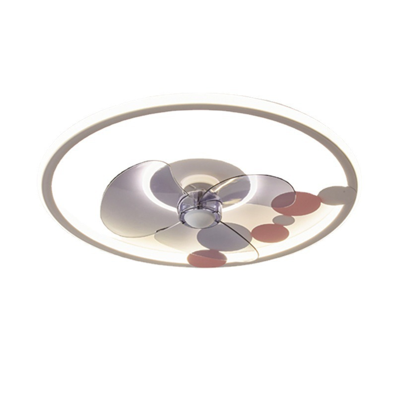 Smart Bedroom Fan Lamp Ceiling Round Macaron Ceiling Fan Lamp Household with Electric Fan Children Warm Cartoon Lamp