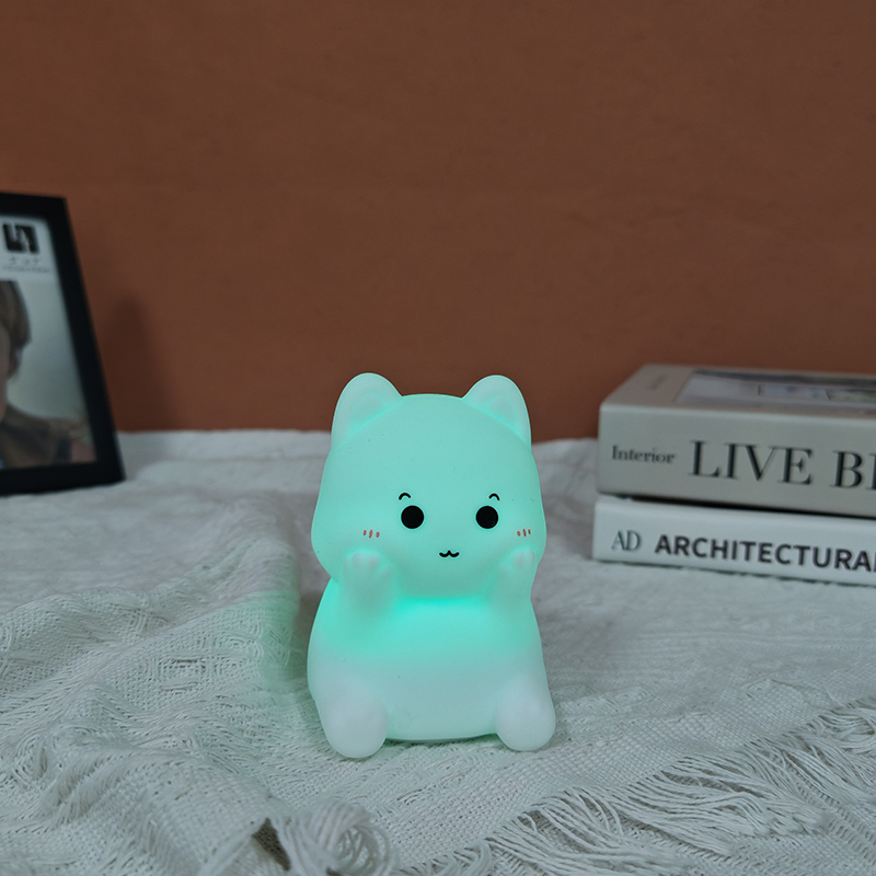 Mini Cute Cat Silicone Night Light USB Rechargeable 7-Color Changing Touch Lamp for Kids Bedroom Breastfeeding