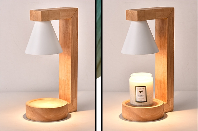 New Wooden Candle Warmer Light Wax Melting Lamp with Metal Shade for Indoor Use