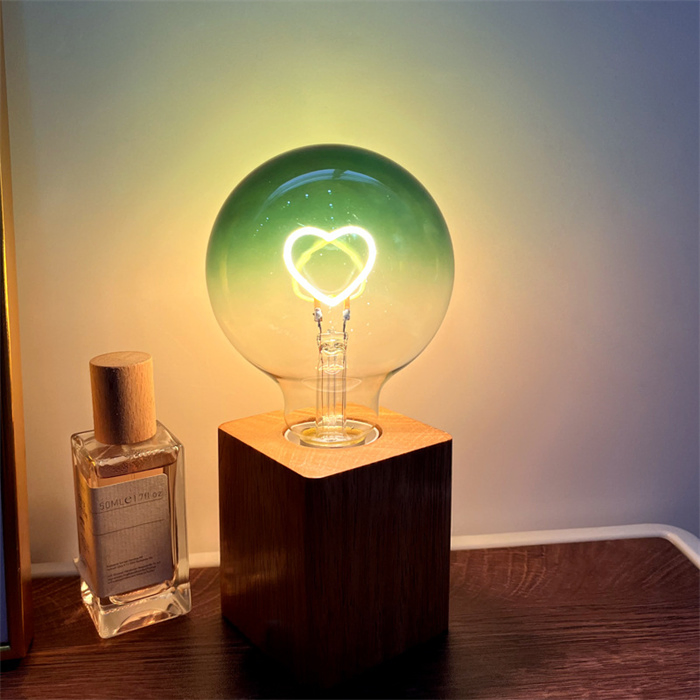 Romantic Wooden Base Love Bulb Night Light Glass Creative Table Lamp