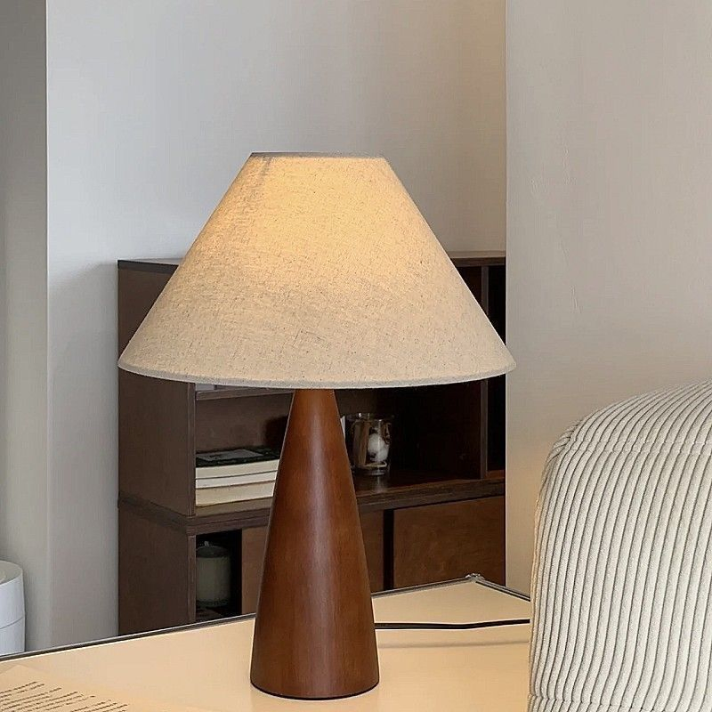 LED Solid Wooden Table Lamp Stand with Fabric Shade for Bedroom
