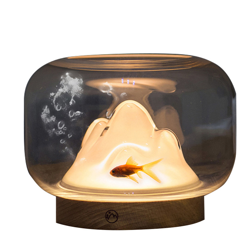 Creative Gift Bedroom Bedside Table Lamp Glass Fish Tank Rockery Lamp