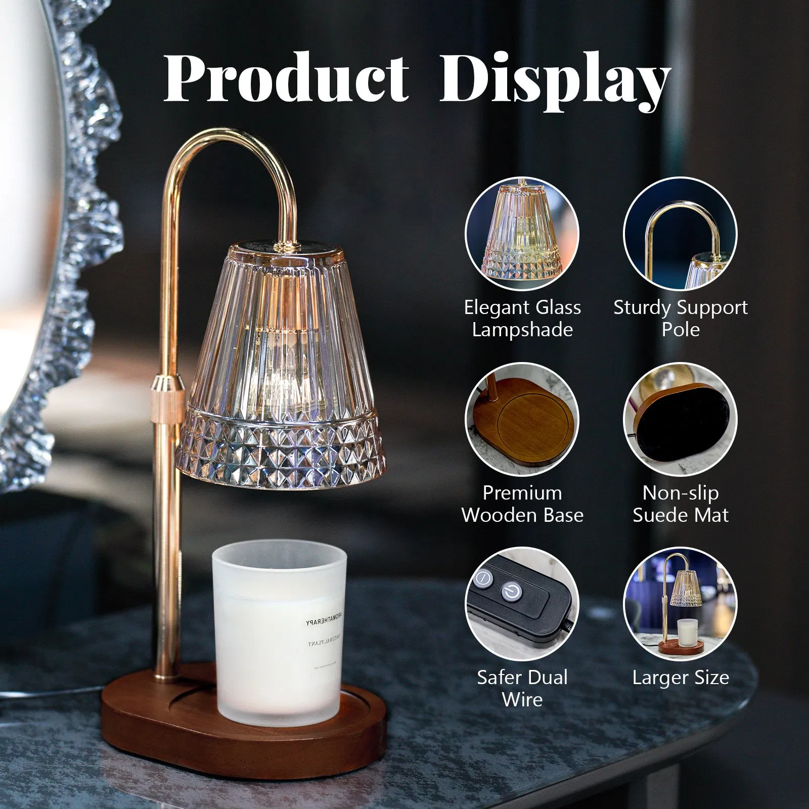 Smokeless Wooden Candle Wax Warmer Lamp with Adjustable and Dimmable Wax Melting Lamp