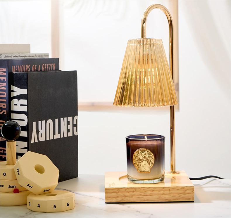 Bamboo Wood Base Candle Warmer Lamp with Adjustable Brightness, Suitable Home Decoration