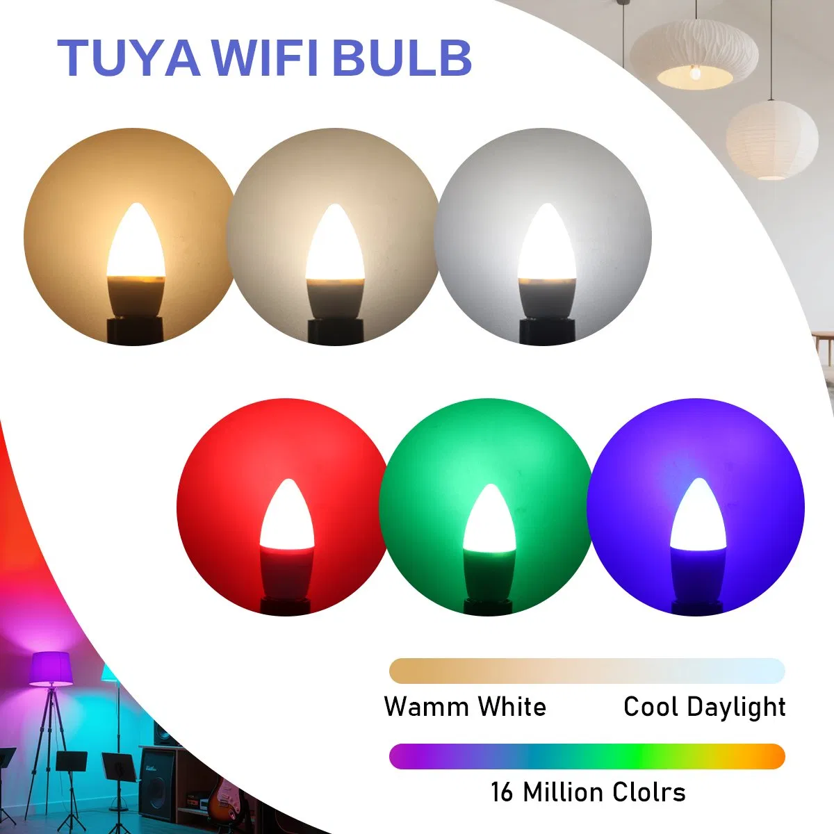 Hot Sale LED Smart Bulb C37 Candle 6W E27 85-265V LED Intelligent Lamp for Decoration Lighting Alex Google Home
