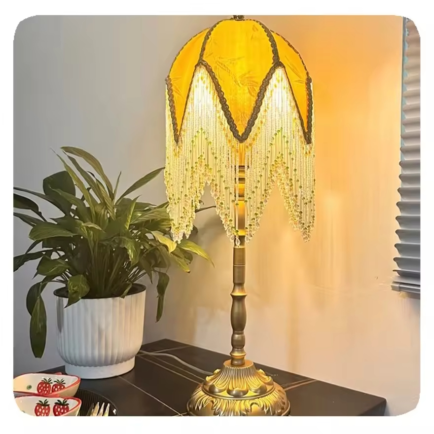 French Style Vintage Retro Bedside Home Decoration LED Metal Tassel Table Lamp