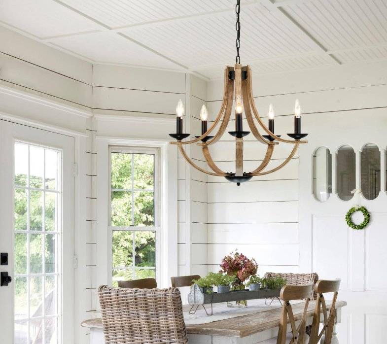 Amercian Rustic Wood or Metal Pendant Lamp Chandelier for Soft Furnishing Bedroom Living Room