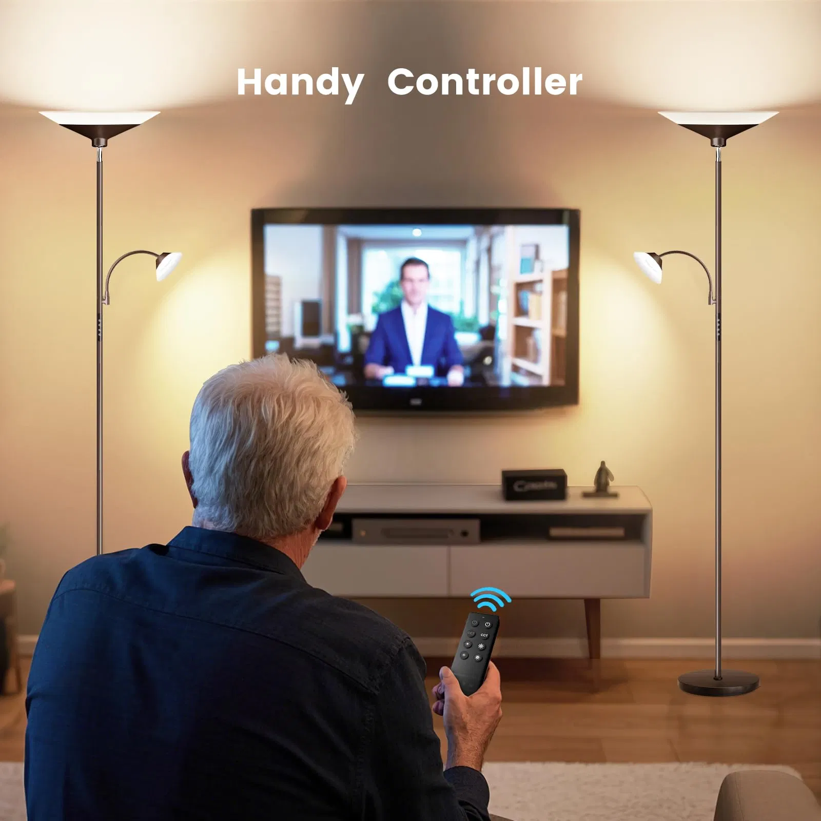 RGB Torchiere 2 - Way Dimmable Remote Button Control Rotatable Standing Floor Lamp