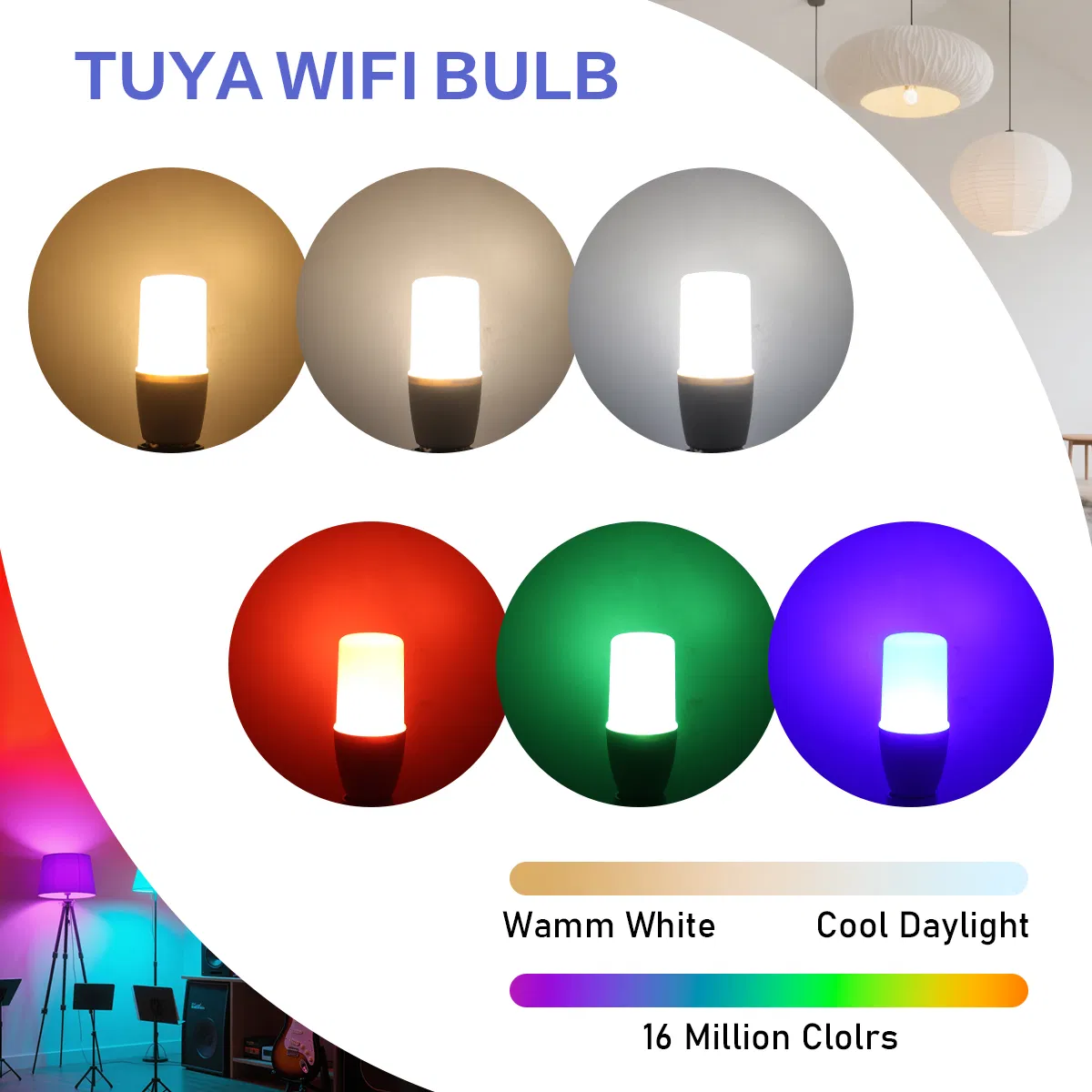 Smart WiFi Bulb T37 6W 85-265V E27 RGBW Decorative Intelligent Lamp with Alex Google Home Control