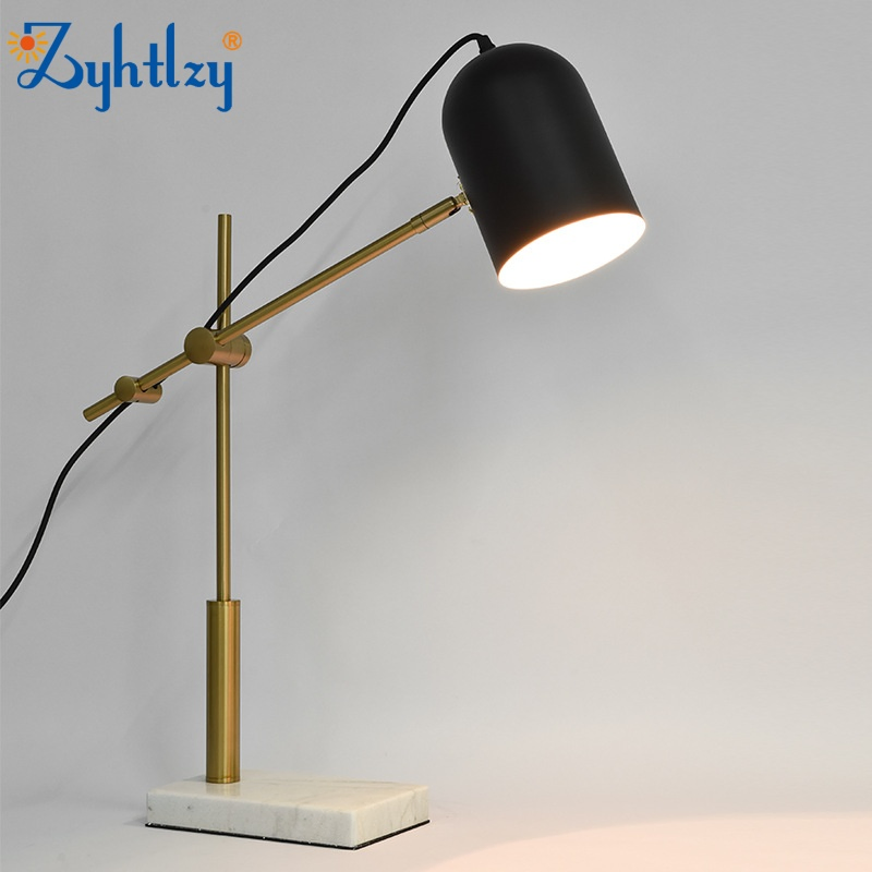 High Quality Vintage Luxury Nordic Decorative Metal Study Desk Creative Reading Marble Home Decor Modern Table Lamp (ZY-TW020)