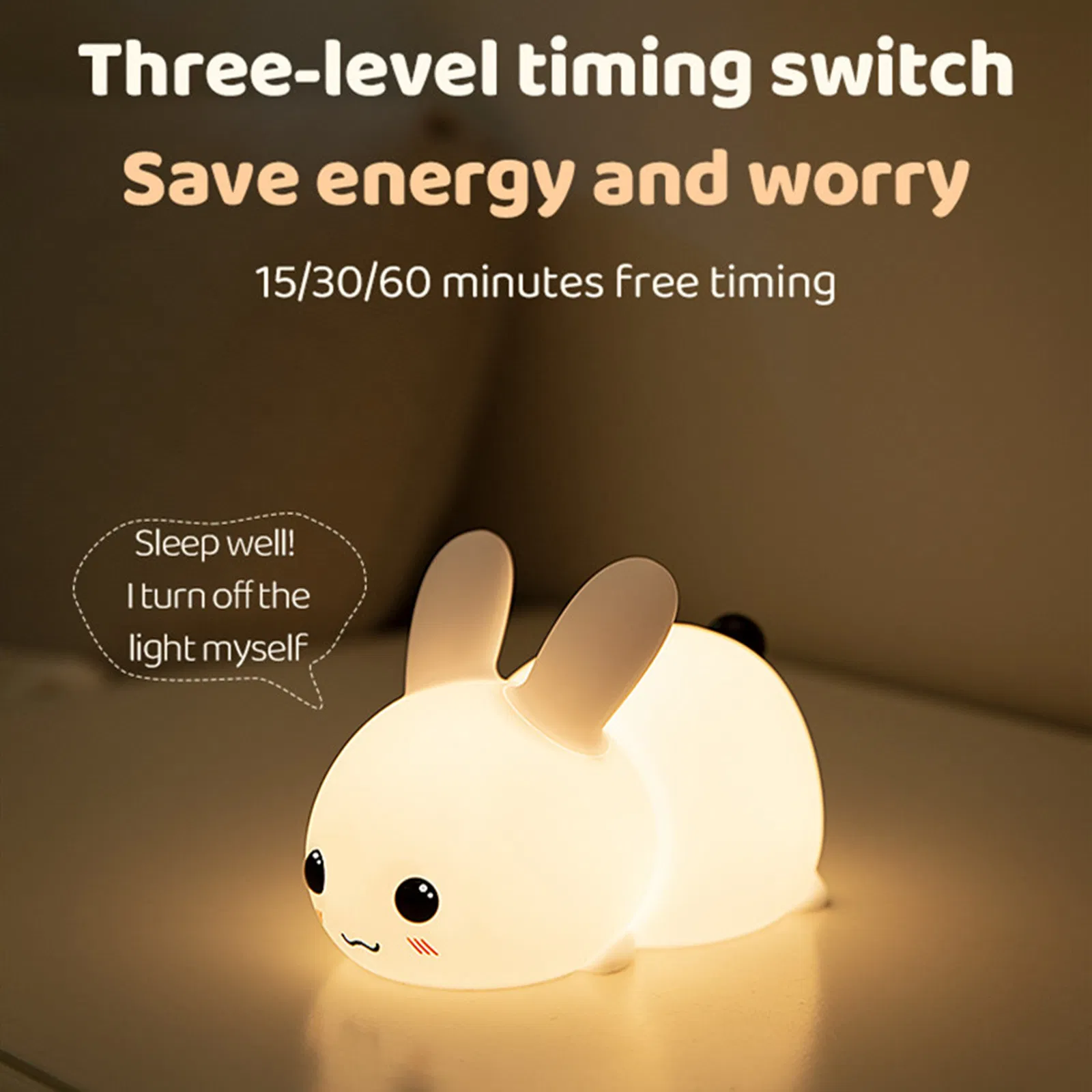 Yd001cute Cartoon Dimmable Beside Lampled Christmas Silicone Lie Jade Rabbit Night Lamp