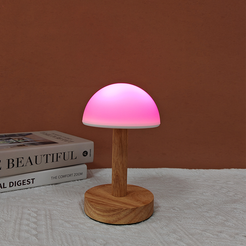 Wood Base Mushroom Shapped Color Changing RGB Desk Lamp for Mood Lighting