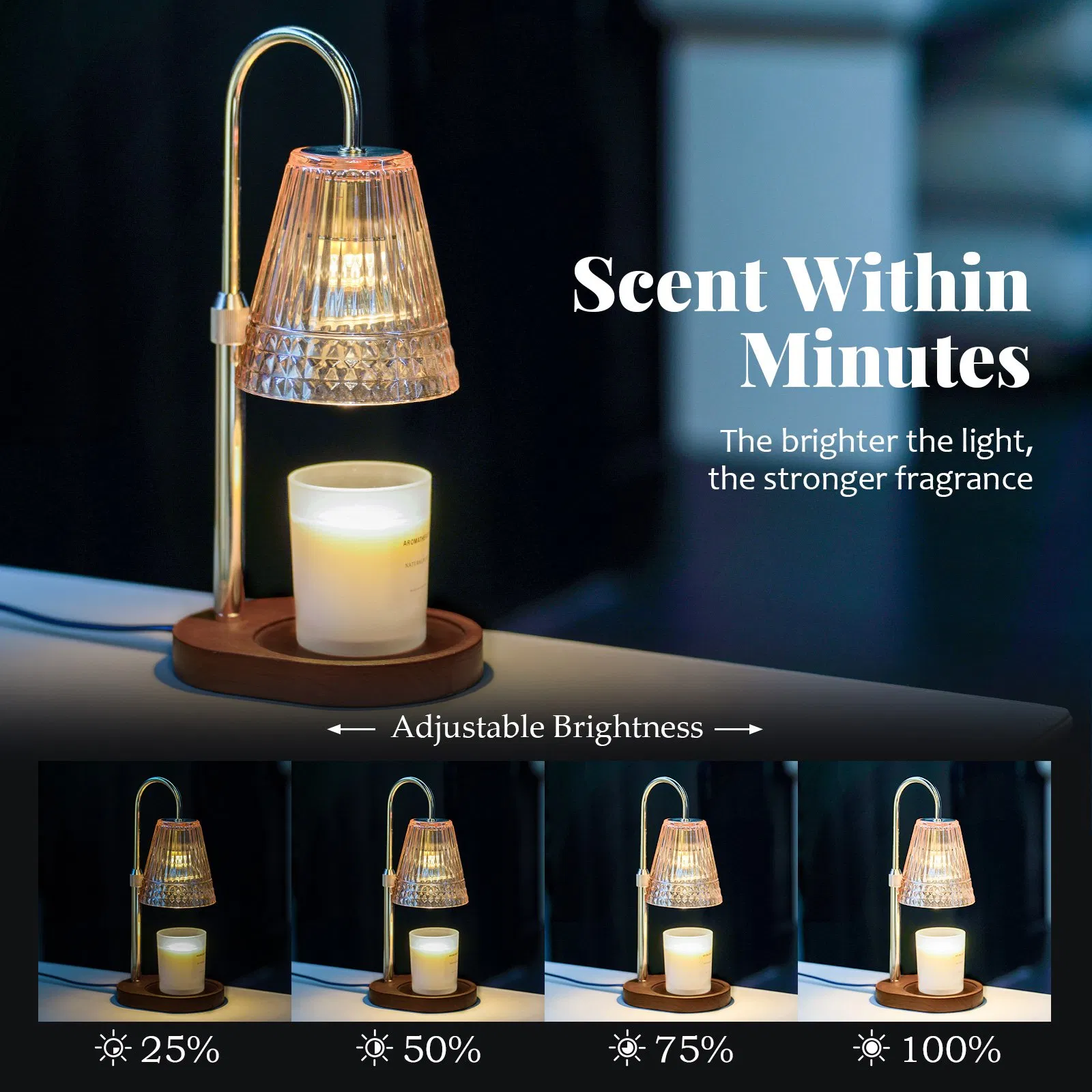 Smokeless Wooden Candle Wax Warmer Lamp with Adjustable and Dimmable Wax Melting Lamp