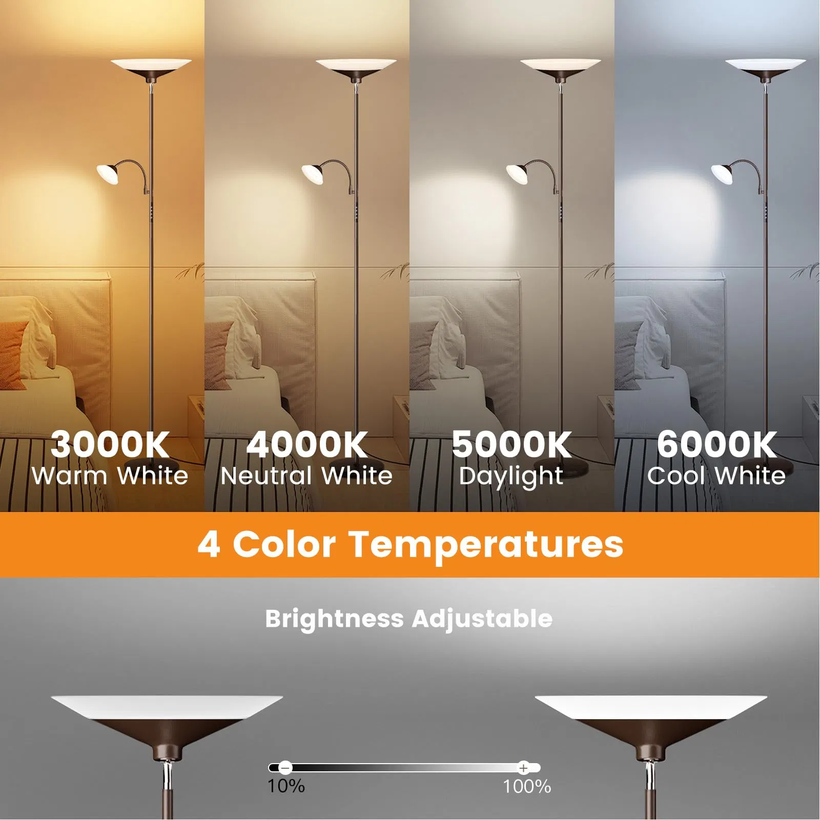 RGB Torchiere 2 - Way Dimmable Remote Button Control Rotatable Standing Floor Lamp