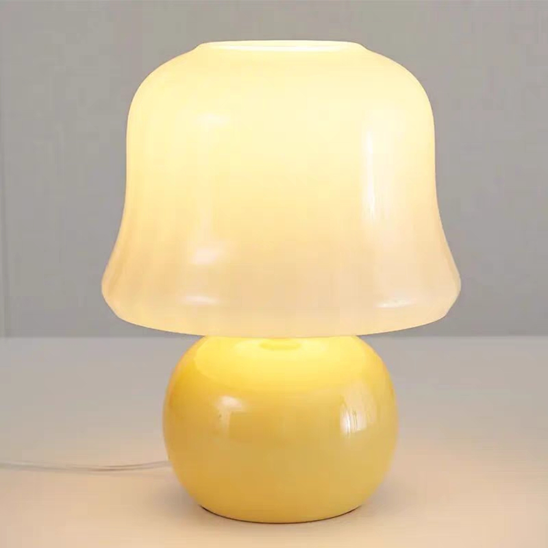 French Cream Vintage Glass Bedroom Beside Lamp Nordic Mushroom Lamp