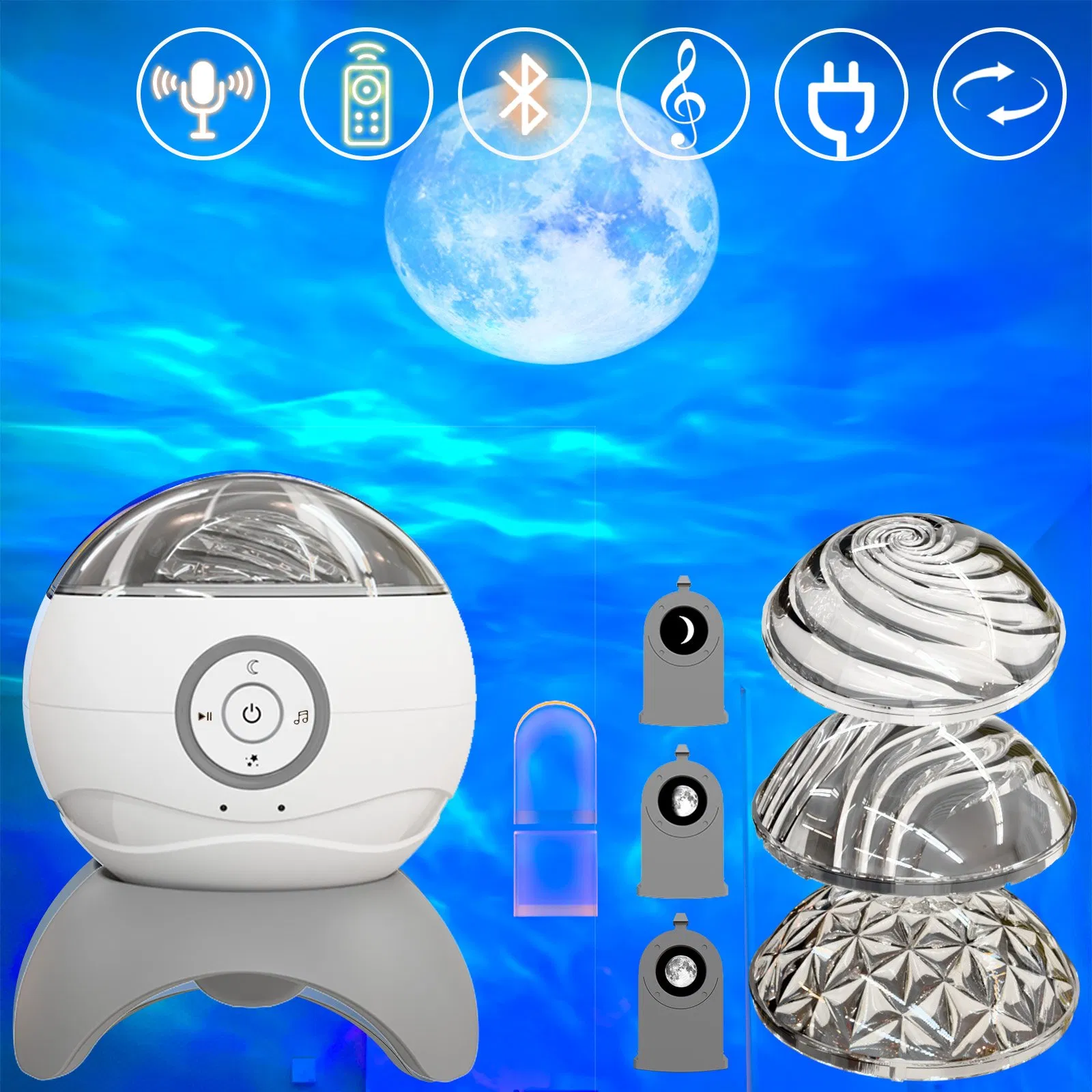 186 Auroral Projector Lamp Smart Home Sleep Bedside Lamp Voice Control Dimmable Water Wave Bright Moon Lamp