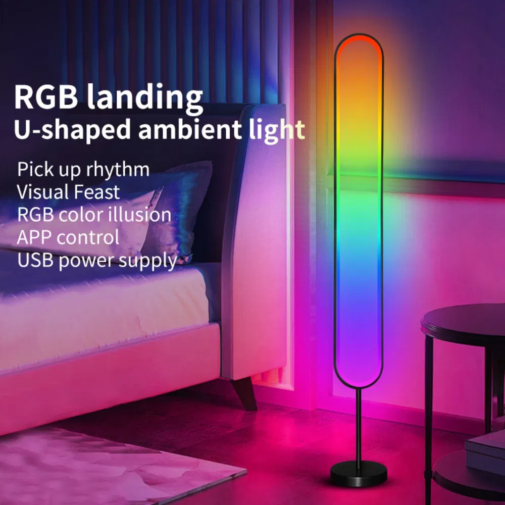 LED Tube Light Standing U-Shaped Ambient RGB Music Desktop Control Christmas Computer Game Room Home Decoration Atmosphere Neon Floor Lamp