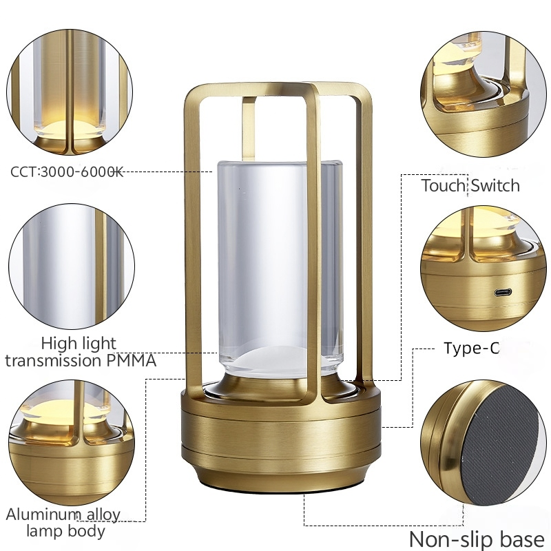 Dropshipping Touch Portable Luxury Outdoor Restaurant Crystal Lantern Rechargeable Cross Table LED Lamp Mood Lights Table Lamp
