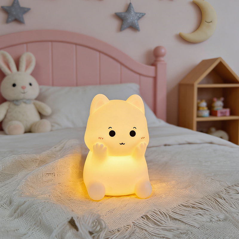 Mini Cute Cat Silicone Night Light USB Rechargeable 7-Color Changing Touch Lamp for Kids Bedroom Breastfeeding