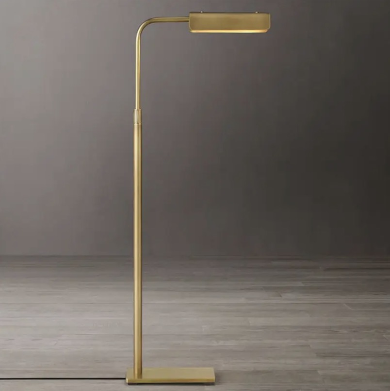 American-Designed Vintage Brass Floor Lamp - Multi-Functional LED Lighting with Shelf
