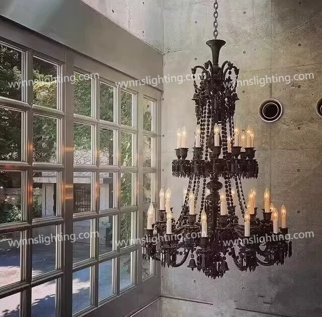 Luxe Large Black Chandelier Light Bacarat Crystal Lighting Modern Hotel Lobby Decor Lamp