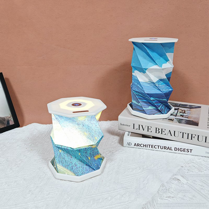 Stepless Dimming Paper Foldable Rotating Lamp Foldable Artistic LED Table Lamp with Dimmable Light for Home Decor &amp; Gift