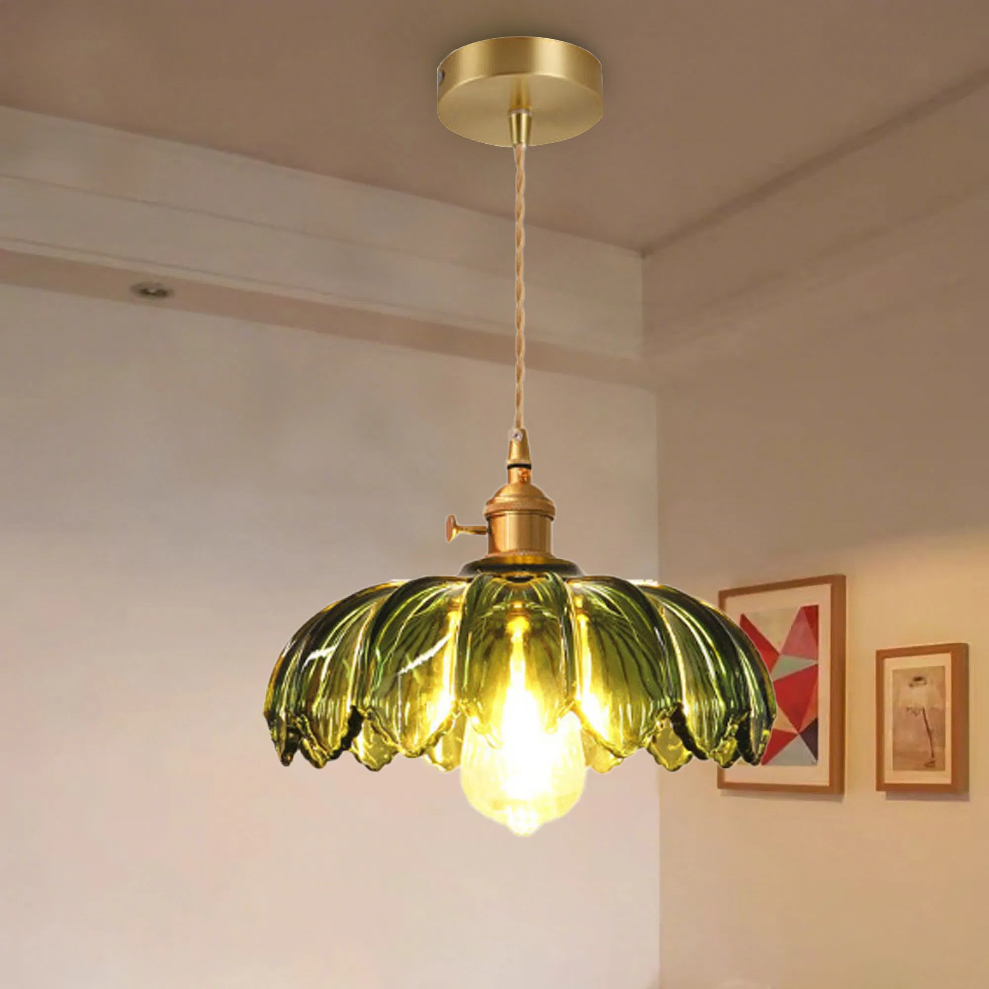 Small Pendant Light Hallway Corridor Lamp Balcony Entryway Light Simple French All-Copper Fixture American Retro Bedside Lamp