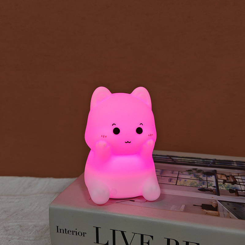 Mini Cute Cat Silicone Night Light USB Rechargeable 7-Color Changing Touch Lamp for Kids Bedroom Breastfeeding