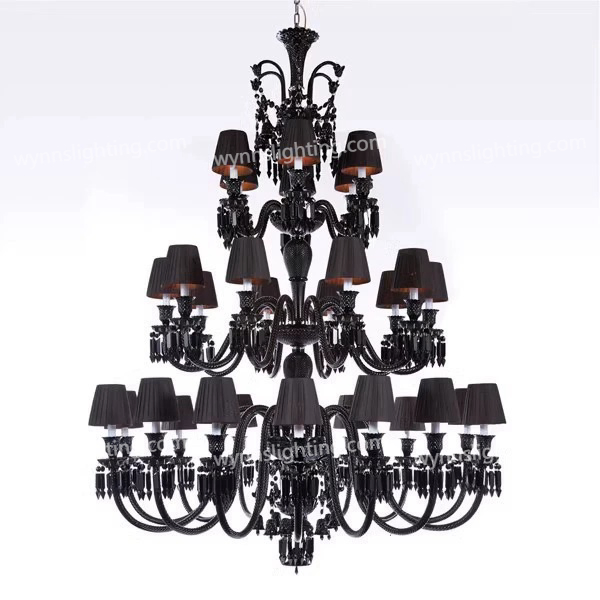 Luxe Large Black Chandelier Light Bacarat Crystal Lighting Modern Hotel Lobby Decor Lamp