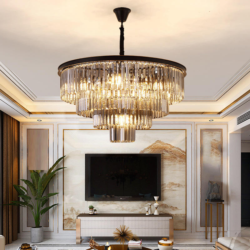 Vintage Dining Chandelier Classic Hanging Ceiling Lamp Black K9 Crystal Pendant Lamp