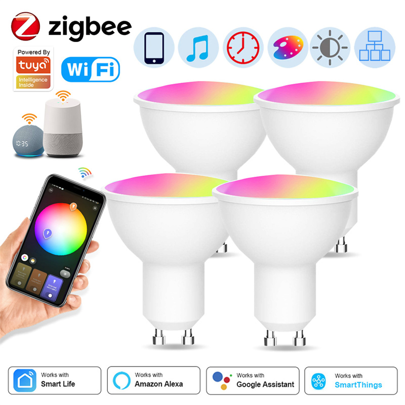 Tuya Zigbee GU10 Smart LED Bulb Light 220V 110V WiFi Spotlights RGB Cw Ww Dimmable Lamps Work with Alexa Google Home Smartthings