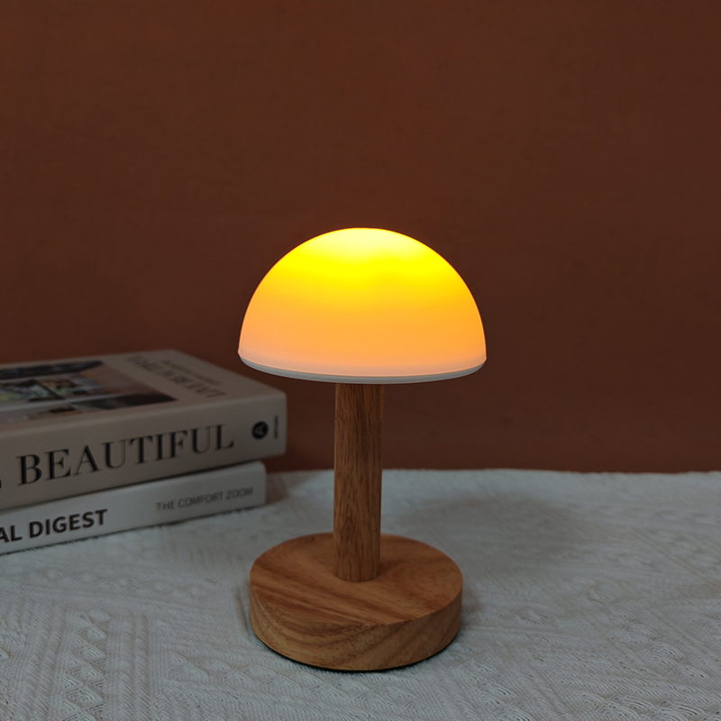 Wood Base Mushroom Shapped Color Changing RGB Desk Lamp for Mood Lighting