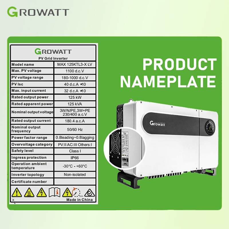Growatt MPPT Commercial Solar Inverter 100kw 110kw 120kw 125kw 150kw on Grid IP66 3 Phase Solar String Inverters for Solar Panel