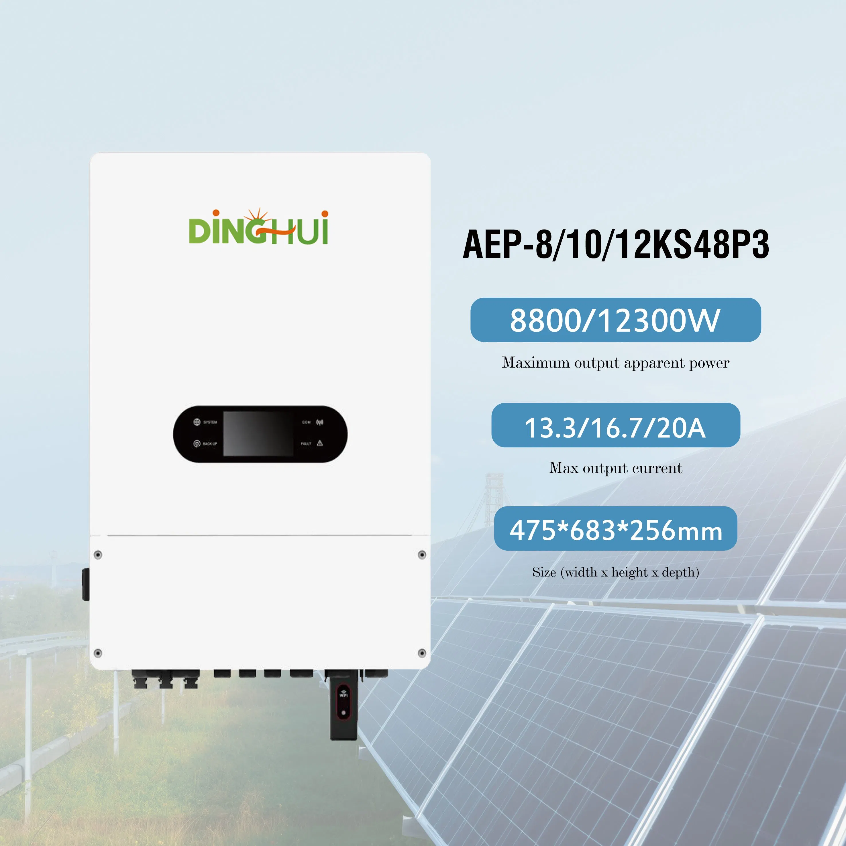 OEM High Efficiency 8kw 10kw 12kw MPPT IP65 3 Phase Energy Storage Hybrid Solar Inverter