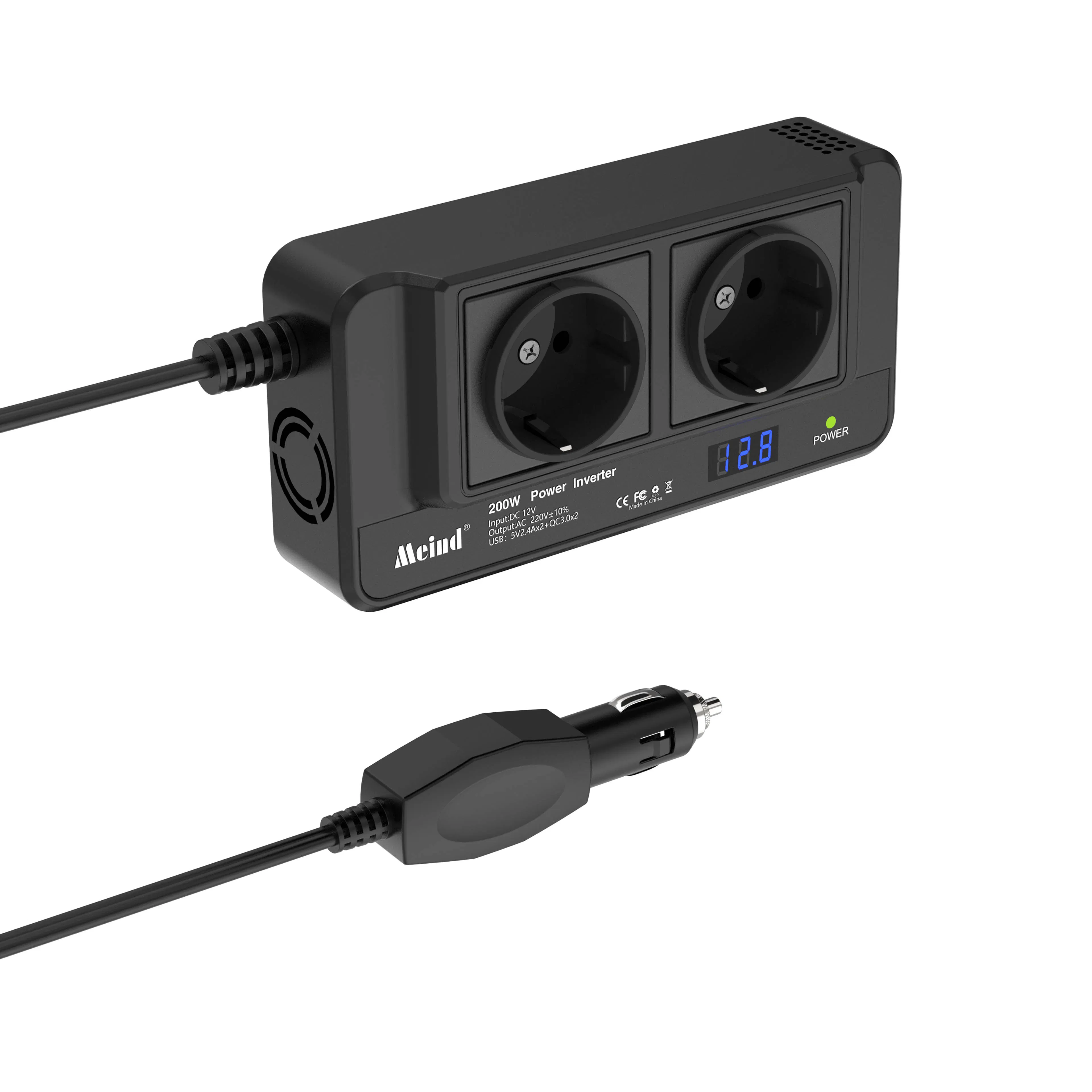 Meind Continuous Power 200W Peak Power 400W Car Inverter DC 12V to 220V 230V Car Power Adapter With4 USB Charging Ports
