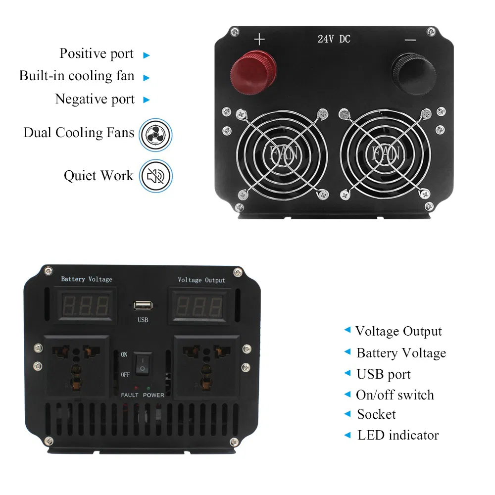 Power Evergrn 24V to 220V 230V 4000W 4kVA 6000W 7000W 8000W Modified Sine Wave Inverter for Universal Sockets