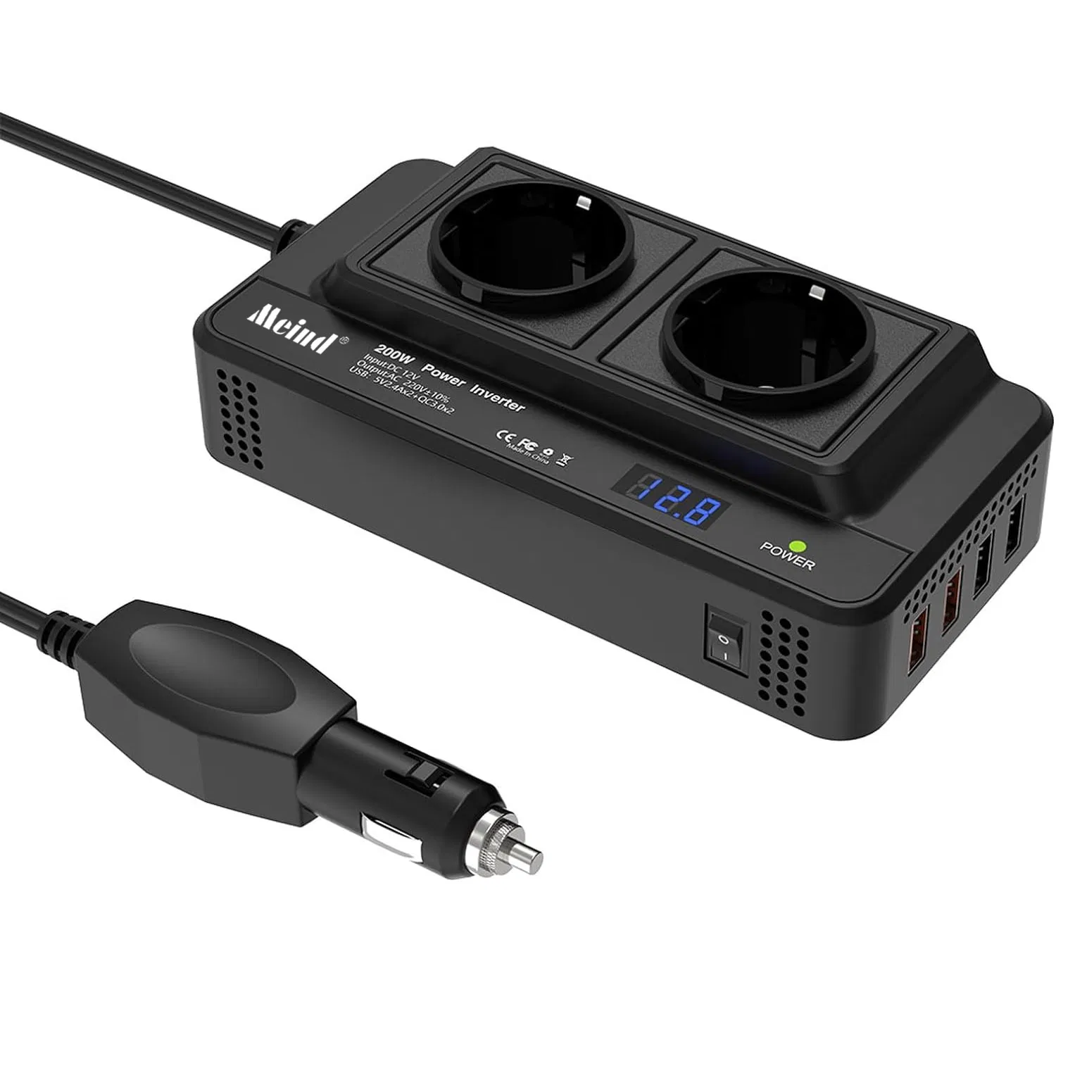 Meind Continuous Power 200W Peak Power 400W Car Inverter DC 12V to 220V 230V Car Power Adapter With4 USB Charging Ports