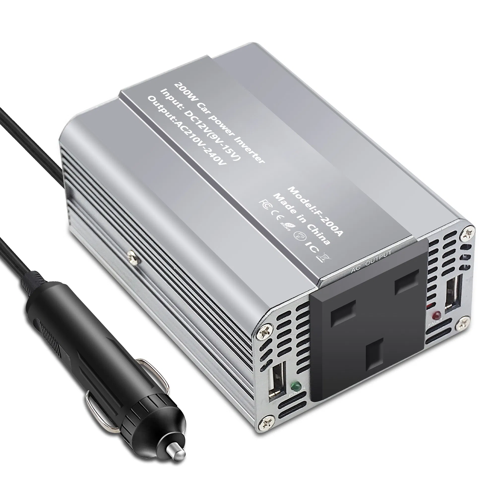 200W DC 12V to AC 220V Squre Sine Wave Car Power Inverter with UK Outlets