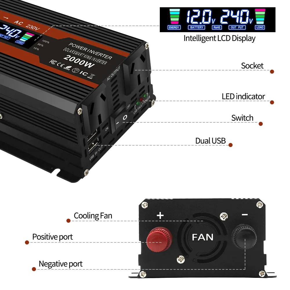 Power Inverters 12V to 220V 230V 240V 800W 1600W 2000W 3000W Modified Sine Wave Inverter