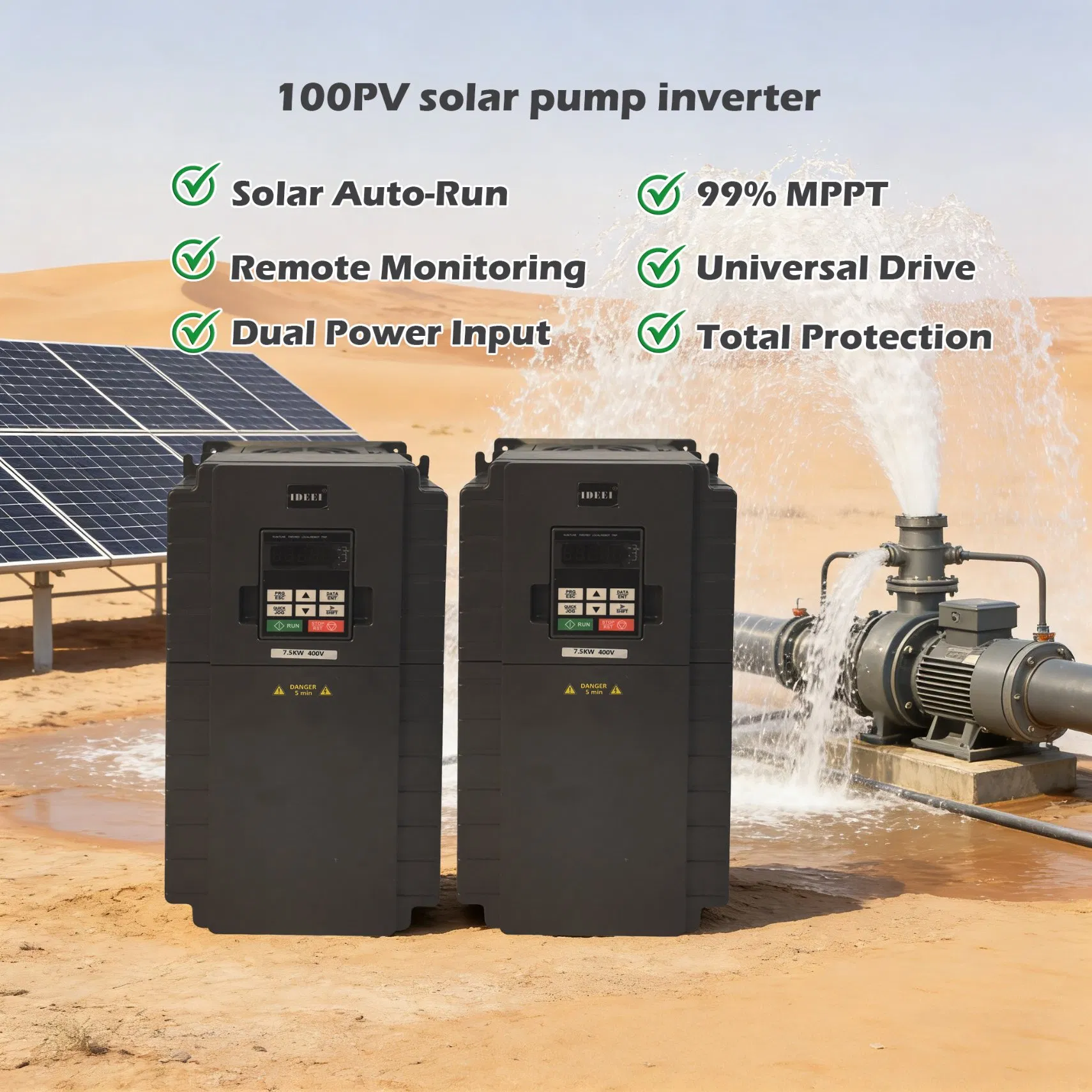 220V 1 Phase 1.5kw MPPT VFD Solar Pump Inverter for Irrigation Gd100-PV