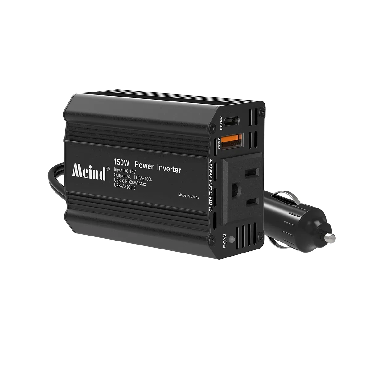 Meind Portable 150W Car Inverter 12V to 110V Power Inverter with Dual USB