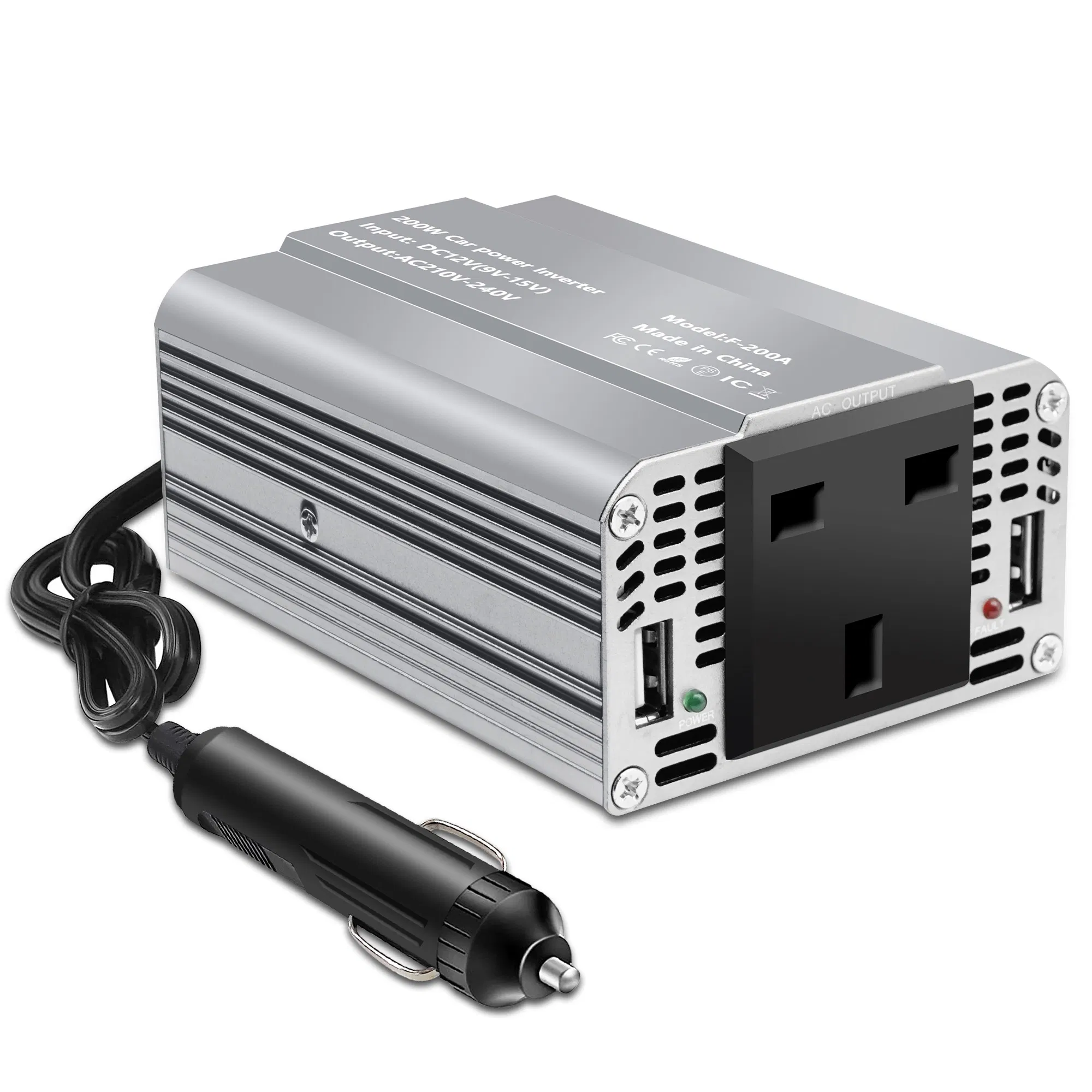 200W DC 12V to AC 220V Squre Sine Wave Car Power Inverter with UK Outlets