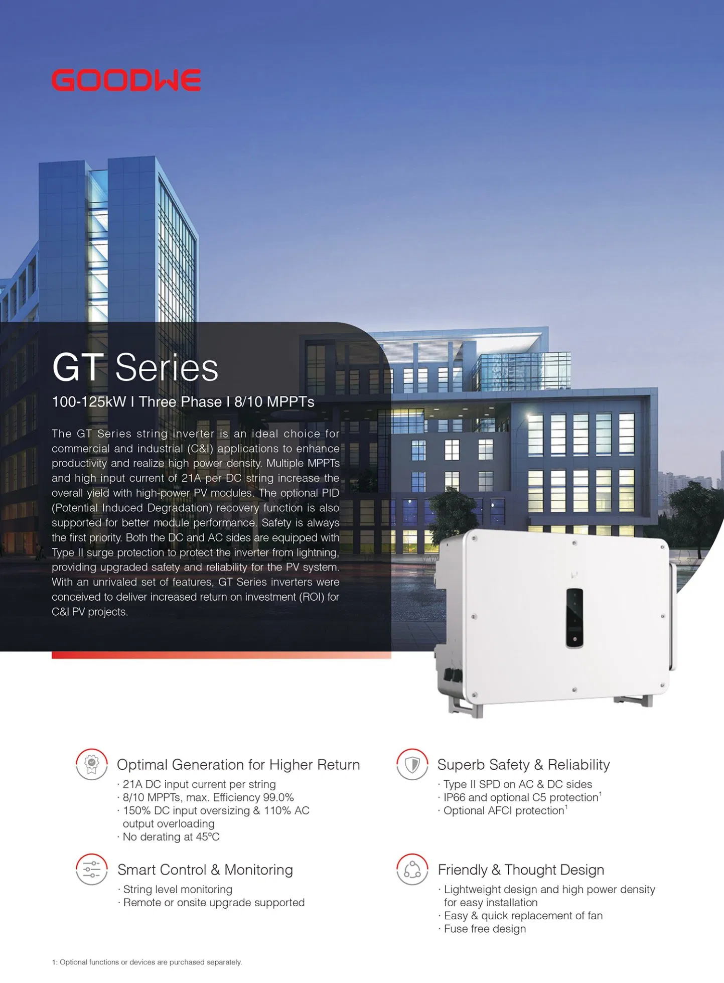 Goodwe Gw100K-Gt 3 Phase 100kw on Grid Solar Inverter for C&I PV Projects