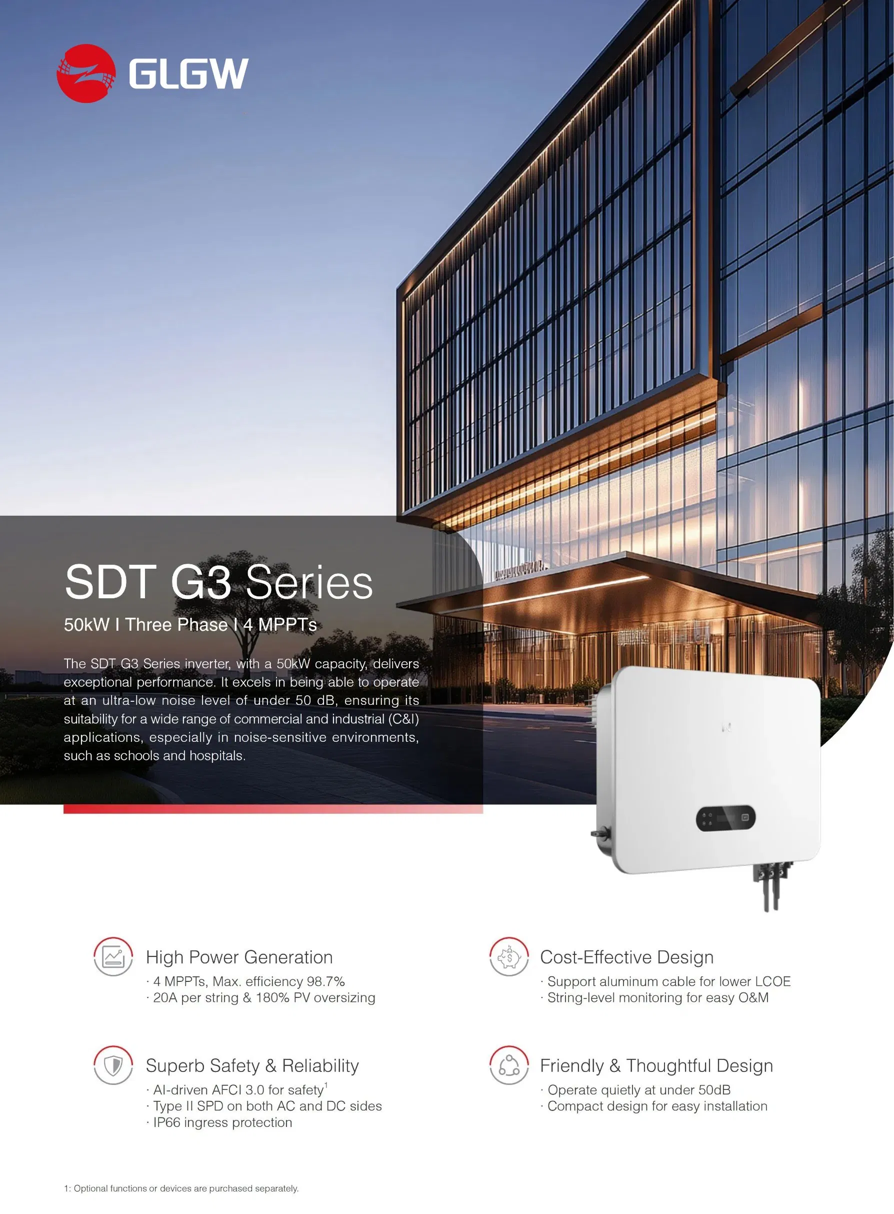 Glgw Group Glgw50K-Sdt-C30 Three Phase 4 Mppts 50kw on Grid Solar Inverter for Commercial Solar Power System