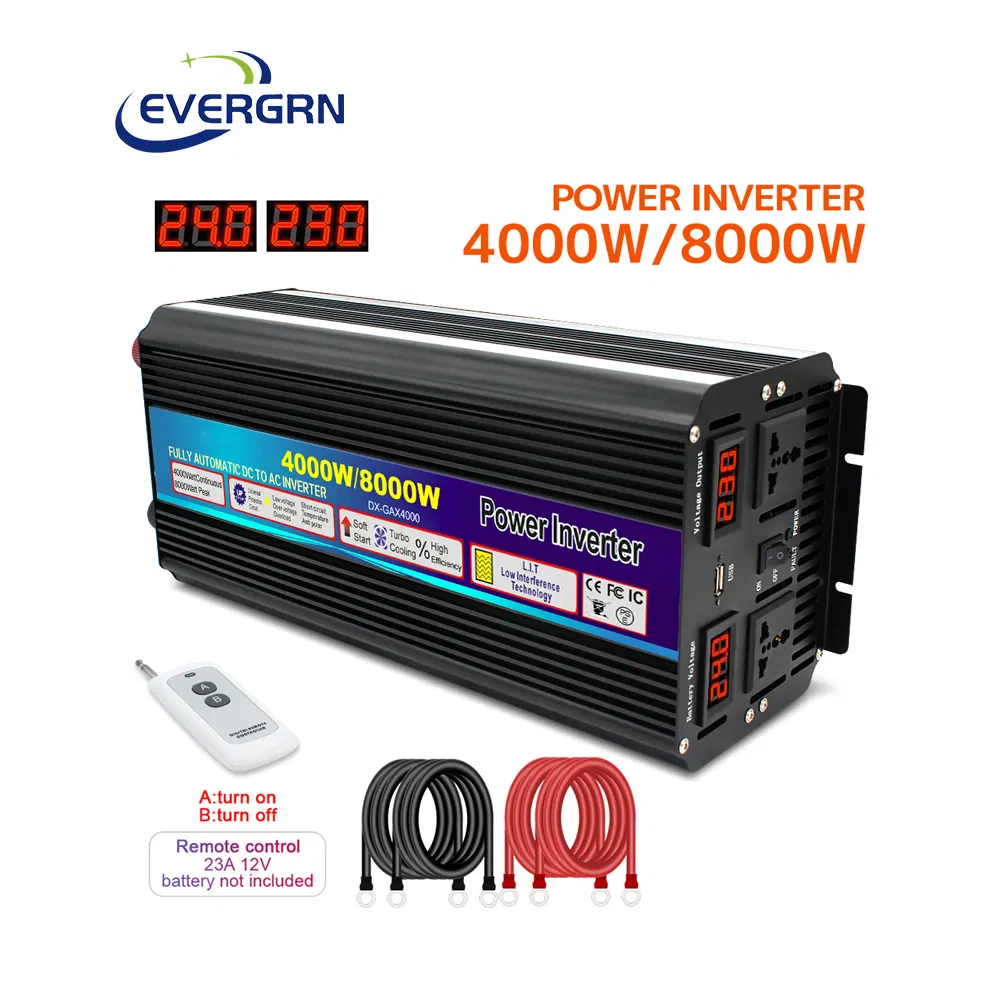 Power Evergrn 24V to 220V 230V 4000W 4kVA 6000W 7000W 8000W Modified Sine Wave Inverter for Universal Sockets