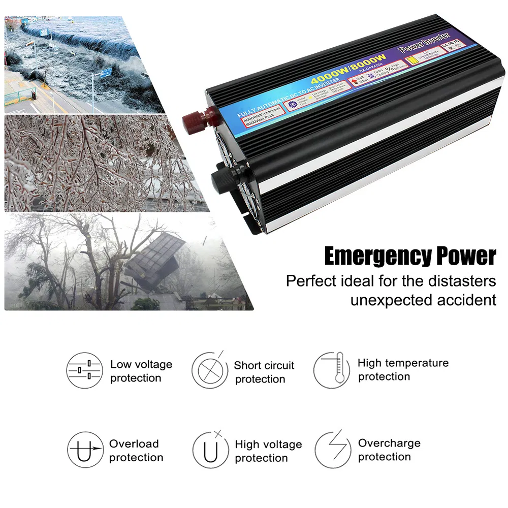 Power Evergrn 24V to 220V 230V 4000W 4kVA 6000W 7000W 8000W Modified Sine Wave Inverter for Universal Sockets