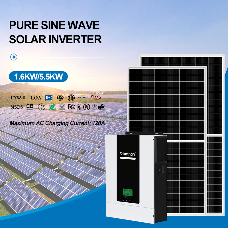 Solarthon Hybrid Solar Power Inverter 1.6kw 3kw 3.5kw 5.5kw on off-Grid Home Energy Storage Solar System Pure Sine Wave Combined with CE RoHS Certificate