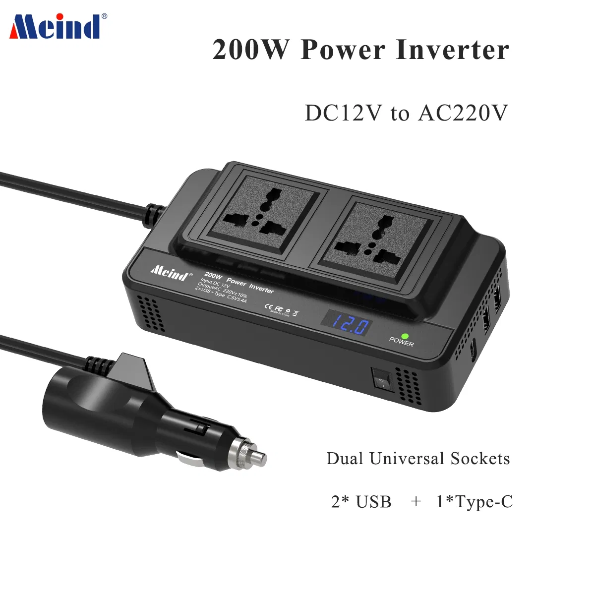 200W Modified Sine Wave Car Power Inverter DC 12V to AC 220V Car Power Supply Charger